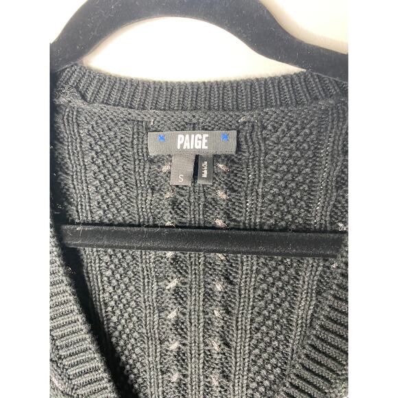 Paige Black Silver Metallic V-neck Cable Knit Dorthea Sweater Small Punkcore - Picture 3 of 8